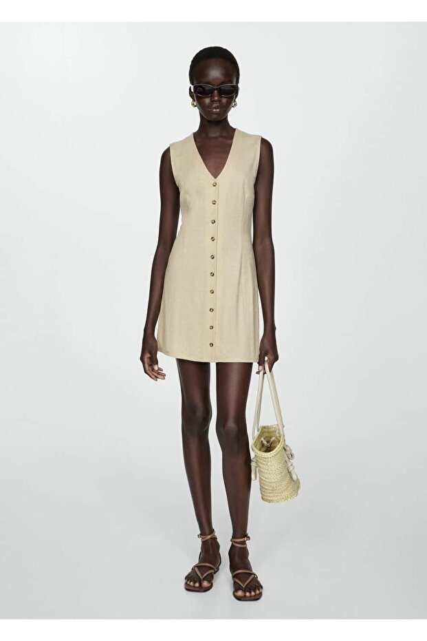 Düğmeli kısa elbise - 2