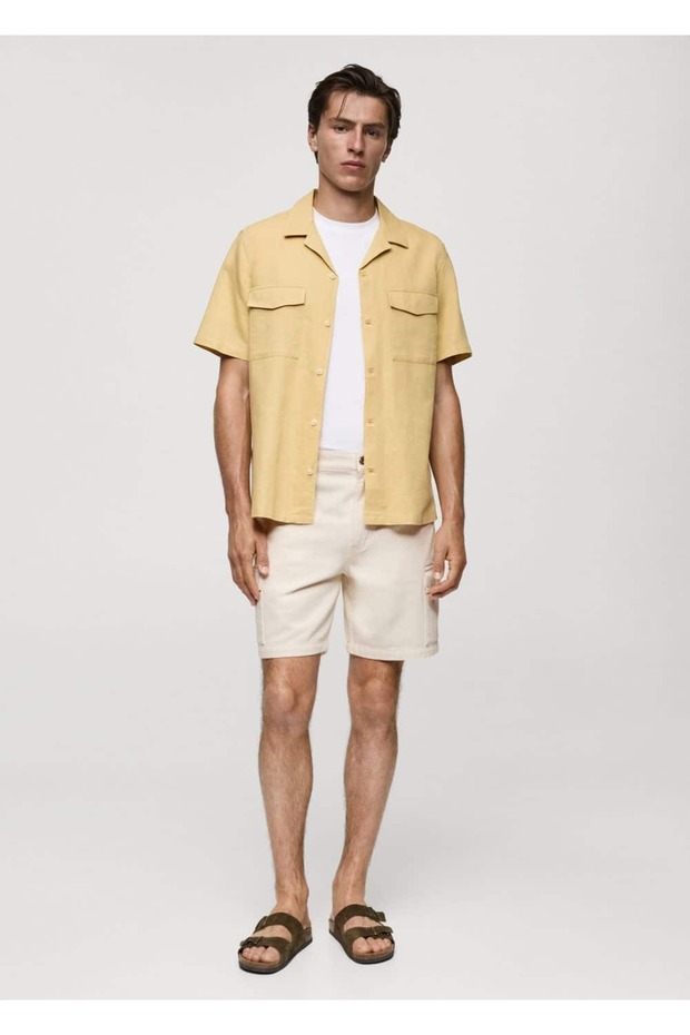 Denim pamuklu kargo bermuda şort - 2