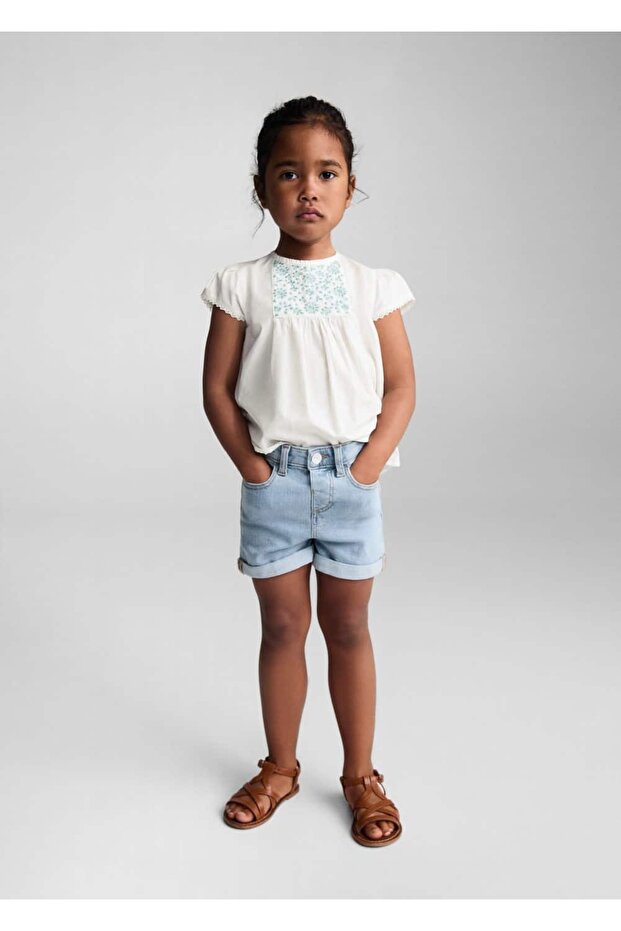 Paçaları kıvrık denim şort - 2