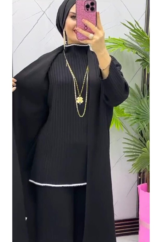 Black Cardigan Suit Set