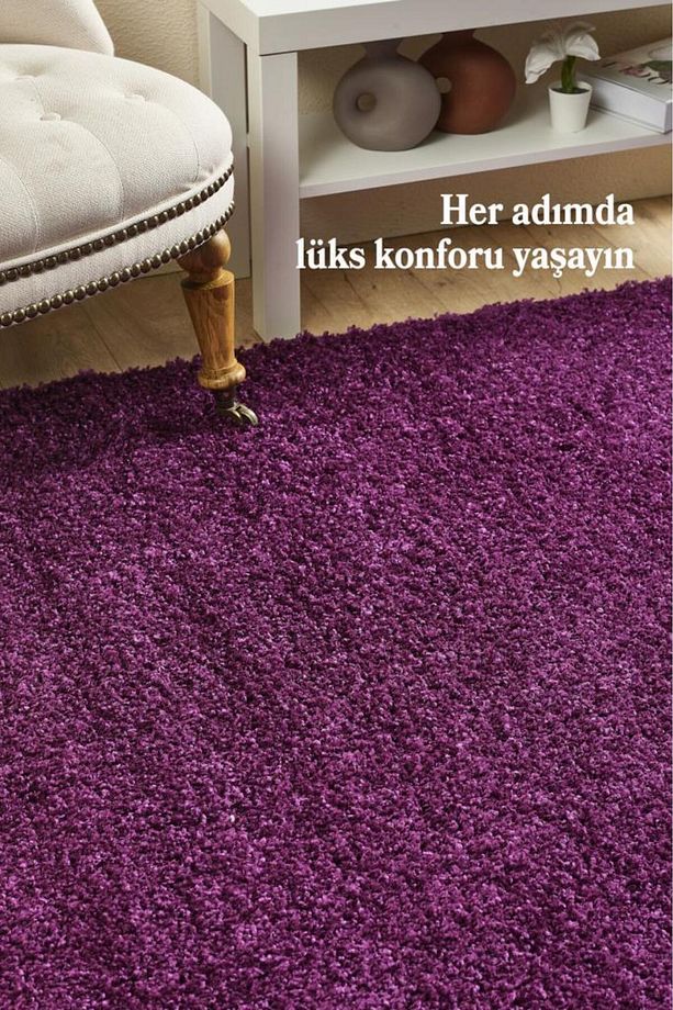 Tek Renk Desensiz Lila Yumuşak Post Peluş Shaggy Halı Salon Oturma Odası Yolluk Mutfak Halısı - 2