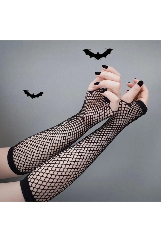 القوطية الشرير الأسود شبكة طويلة الكفة - 1