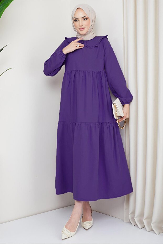 Bebe Yaka Tesettür Elbise Mor - 2