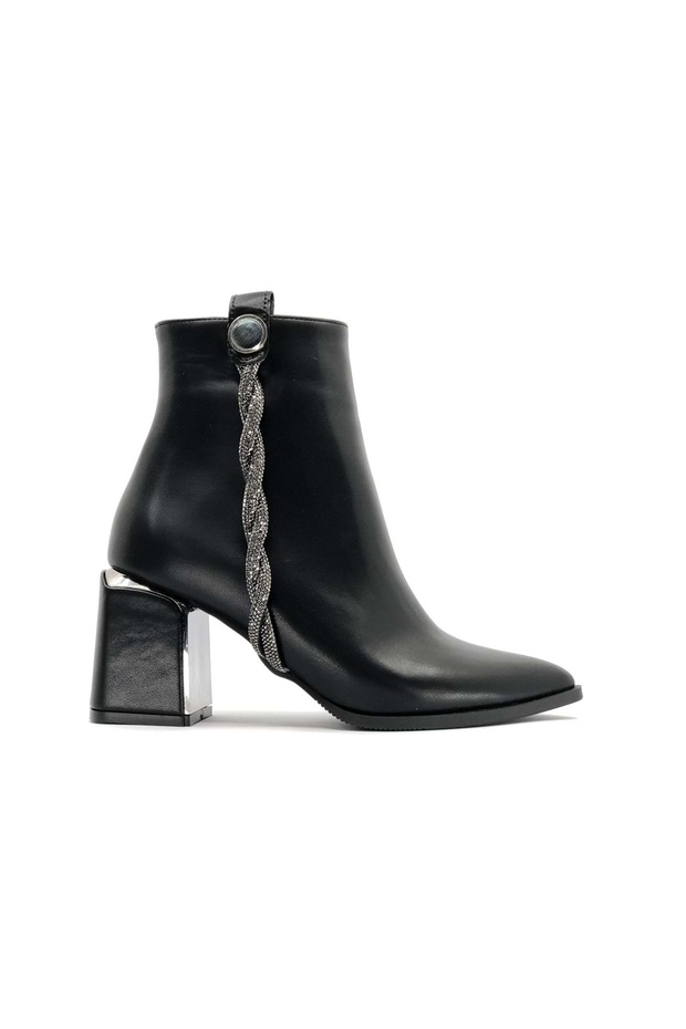 Feles Twist Stripe Stone Detailed Classic Women's Boots BLACK