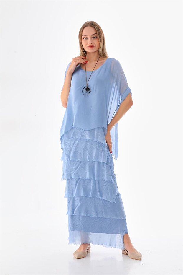 Italian Size 2 Slimming Half Sleeve Layered Silk Dress