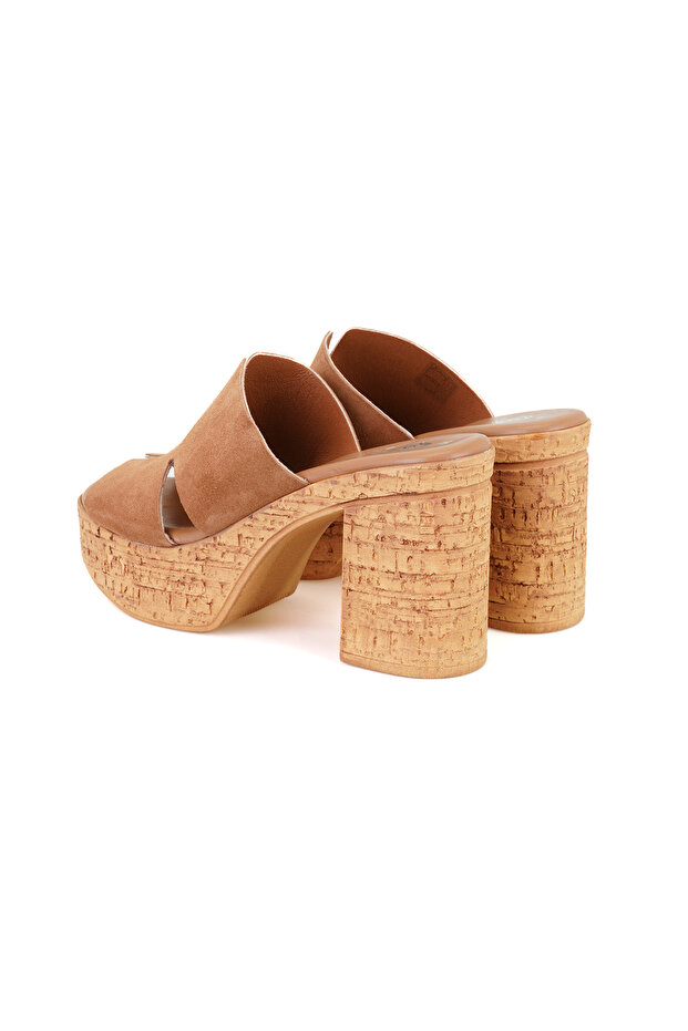 Kadın Taba Platform Topuklu Deri Terlik - 5