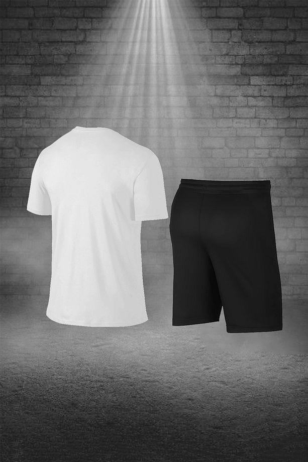 Erkek Beyaz Dri-Fit Kumaş Baskısız Yuvarlak Yaka Kısa Kol Regular Tişört Şort Set (S -3XL) - 4