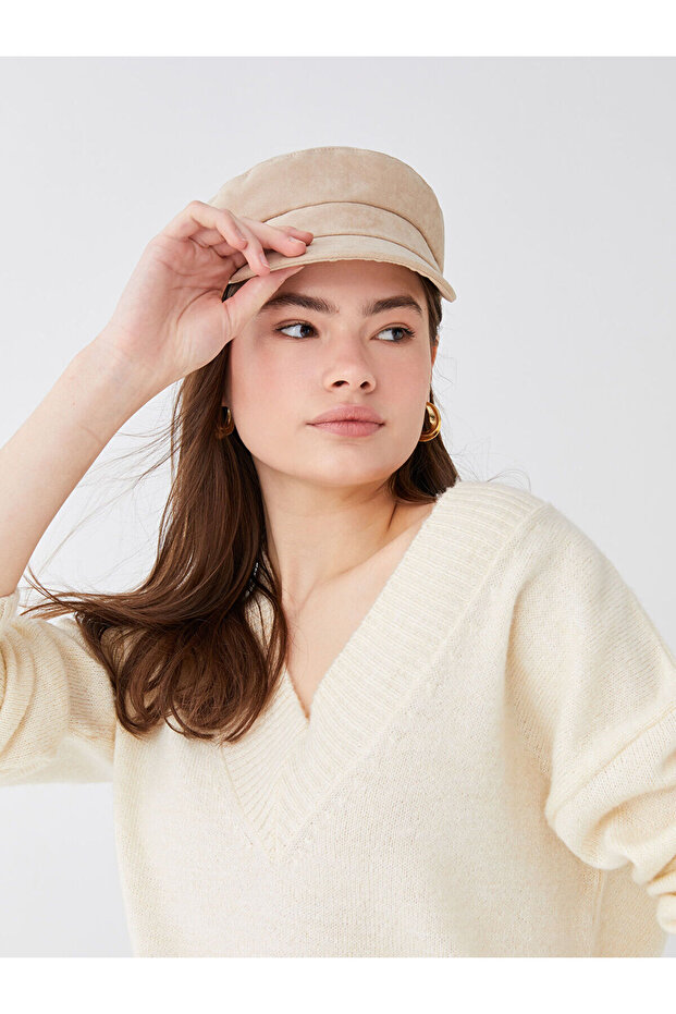 Beige Women's Flat Sailor Hat