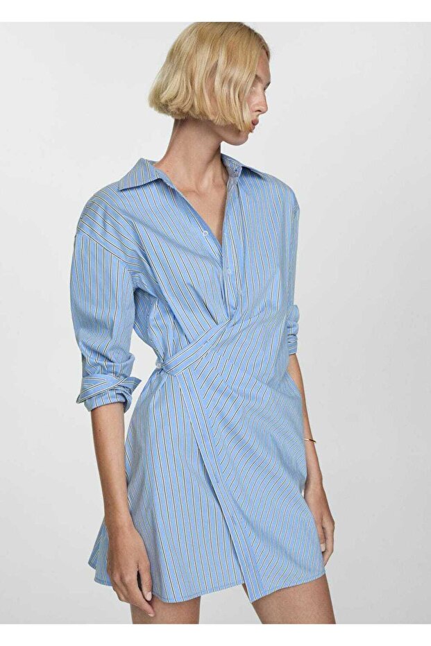 Çizgili anvelop gömlek elbise - 1