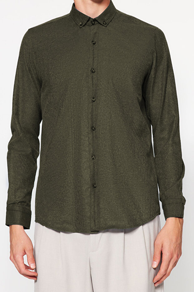 Grünes Slim Fit Winterhemd - Knopfkragen TMNAW20GO0094 - 5
