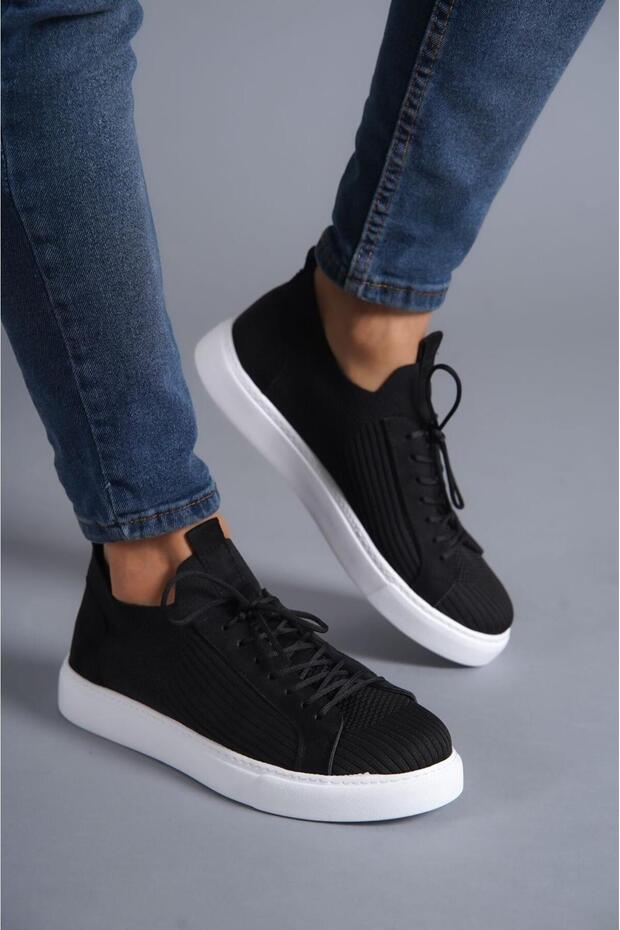 Kb-112 Black Knitwear Lace-up Casual Men's Shoes