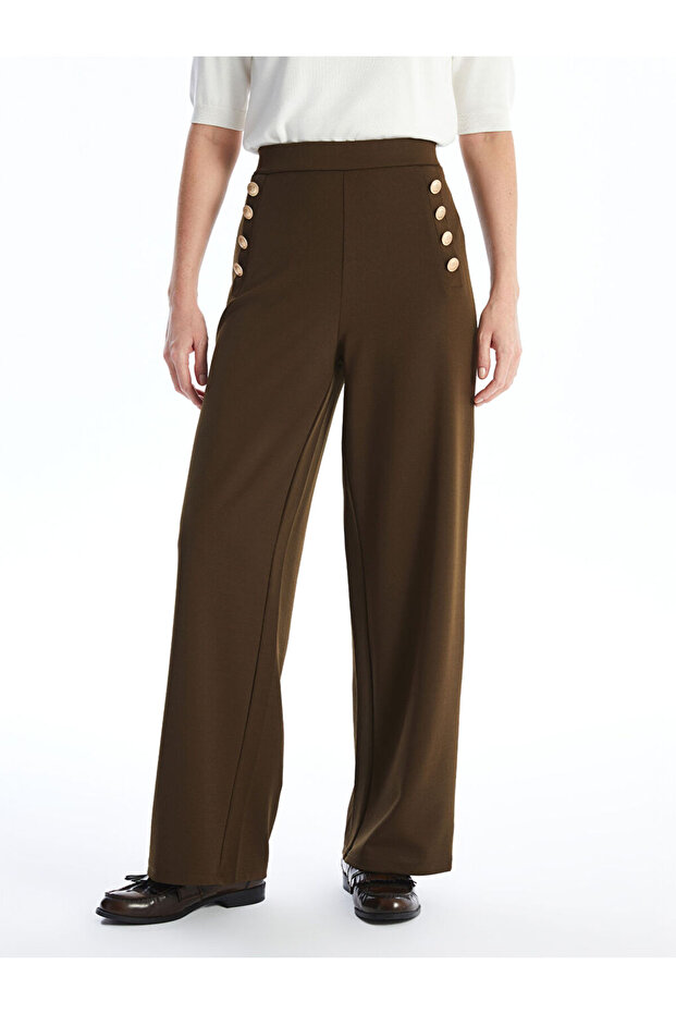 LCW Beli Lastikli Düz Geniş Paça Kadın Pantolon - 2