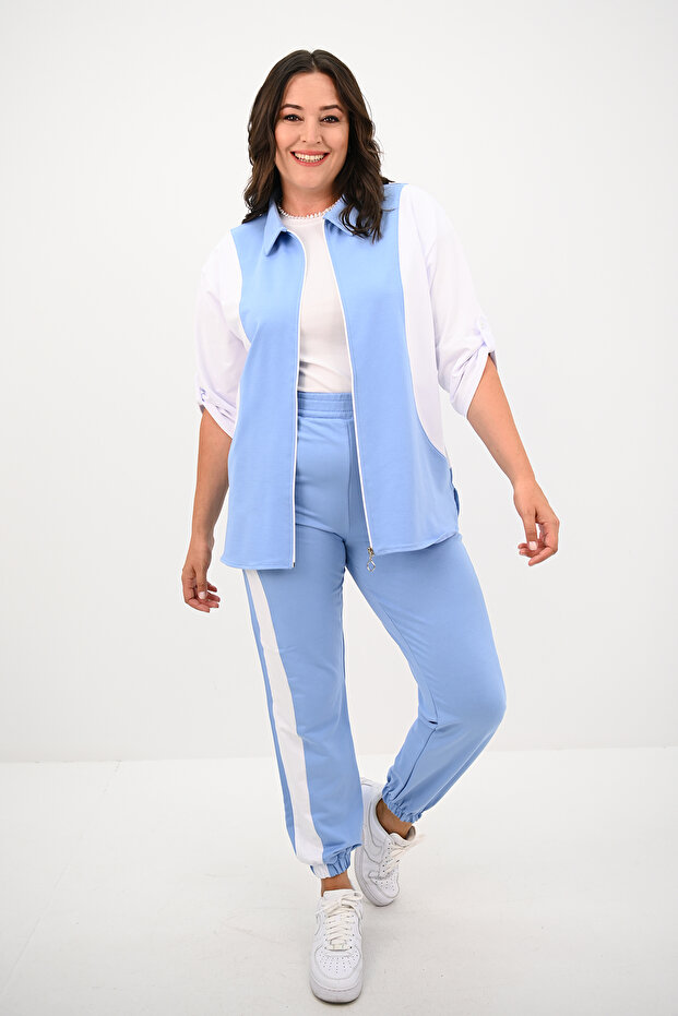 Women's Plus Size Shirt Collar Zipper Tracksuit Set 8141-25