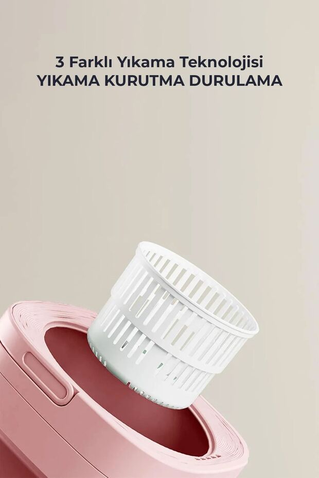 Katlanır Mini Çamaşır Makinesi Pembe 6 Litre - 4