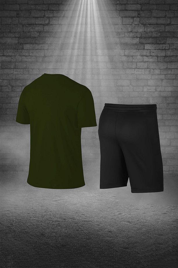 Over Size Erkek Haki Dri-fit Kumaş Bisiklet Yaka Kısa Kol Günlük Rahat Tişört Şort Alt Üst Sporcu Ta - 4