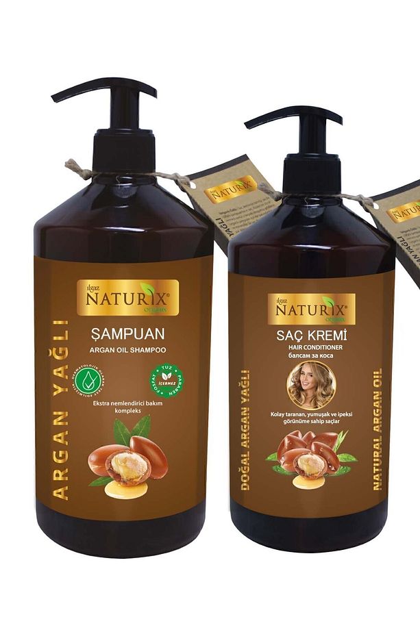 Tuzsuz Argan Yağlı Şampuan & Saç Kremi Seti - 600ml Şampuan 500ml Krem - 1