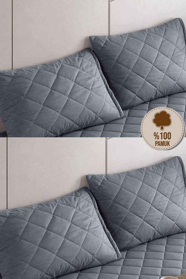 Pamukkale Alez Gri %100 Pamuk Kapitone Yastık Koruyucu Alez 4 Adet - 1