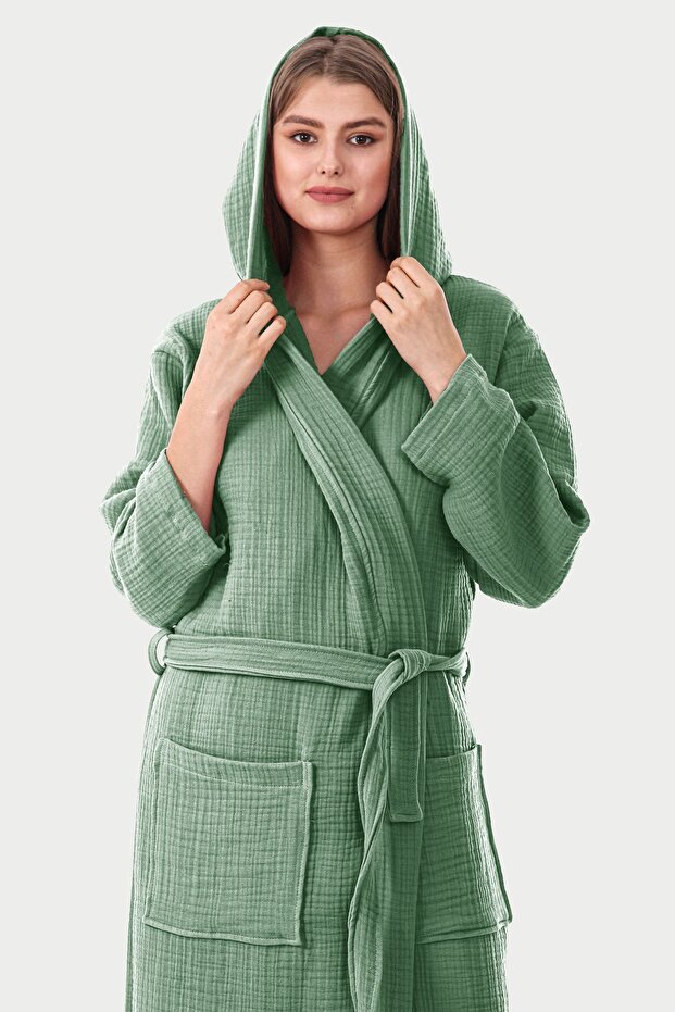 Unisex Hooded 4 Layer 100% Organic Cotton Premium Multi Muslin Ultra Soft Bathrobe