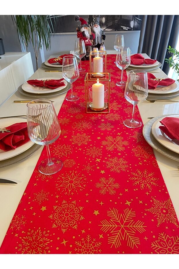 New Year Themed Red Runner Christmas Table New Year's Table Runner (Napkin Not Included) - 5