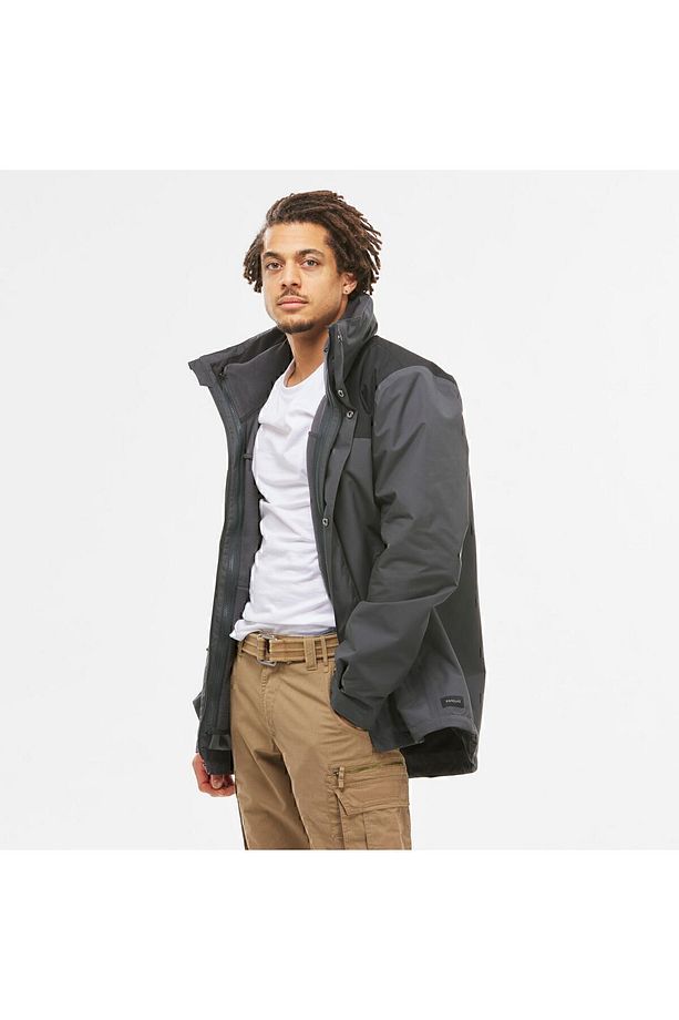 Erkek 3'ü 1 Arada Su Geçirmez Outdoor Trekking Montu - Gri - Travel 100 - 0°c - 7