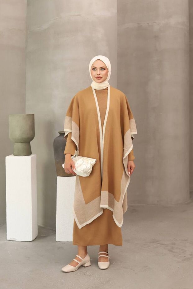Women's Knitwear Cape Detailed Hijab Dress Nms018