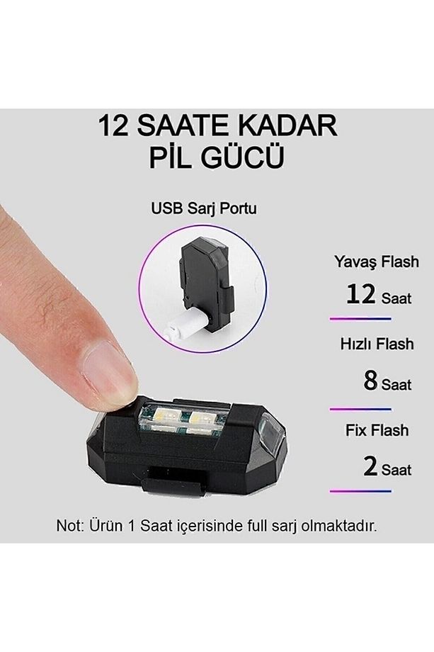 Bisiklet Motor Drone Uçak Kanadı Led Şarjlı Kablosuz Mini Led Çakarlı Lamba - 7