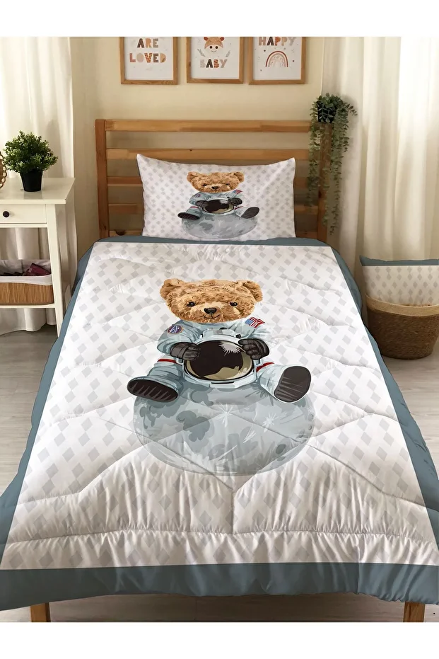 Çift Taraflı Teddy Desenli Kapitone Yorgan - Tek Kişilik Kişilik Uyku Seti-ÇARŞAFSIZ - 1