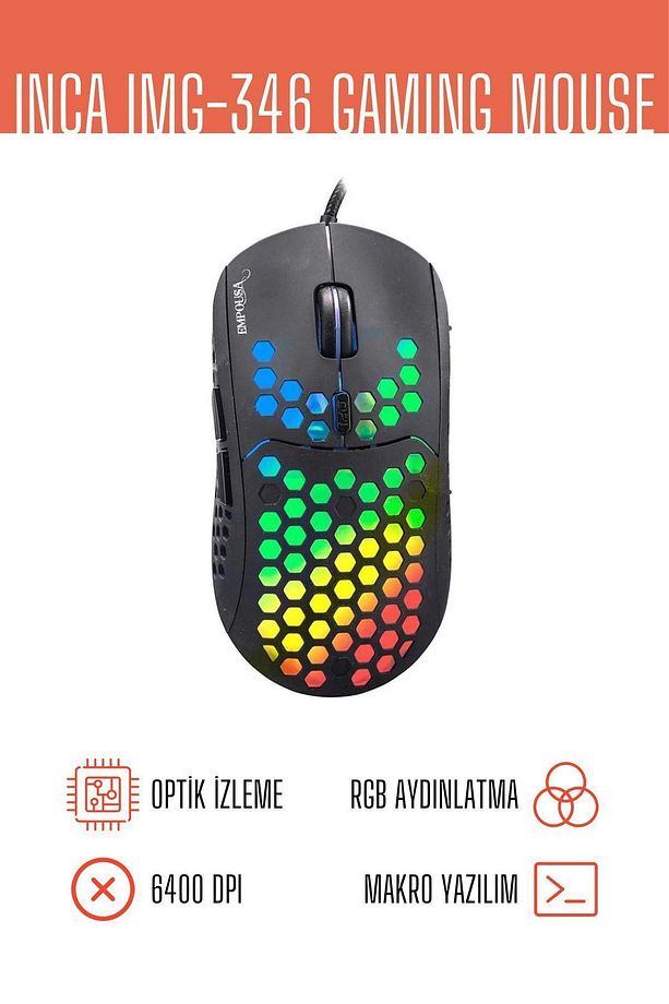 Img-346 6400dpı Empousa 6 Prog.tuş Rgb Macro Keys Gaming Mouse (1.5MT ÖRGÜLÜ SAF BAKIR KABLO) - 1