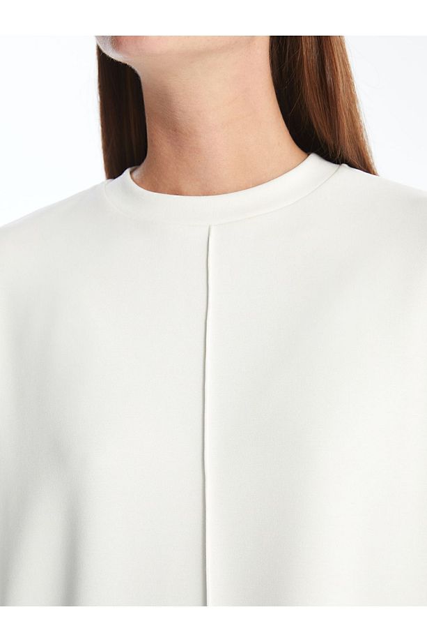 Aversa - Modal  Kumaş Oversize Uzun Kollu Sweatshirt - Ekru - 4