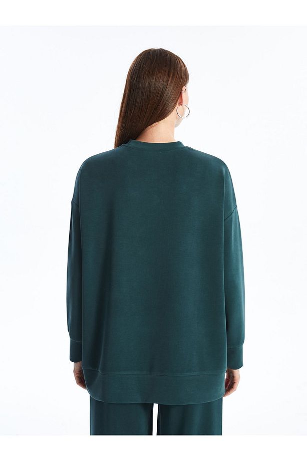Aversa - Modal  Kumaş Oversize Uzun Kollu Sweatshirt - Yeşil - 5