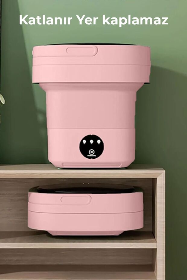 Katlanır Mini Çamaşır Makinesi Pembe 6 Litre - 1