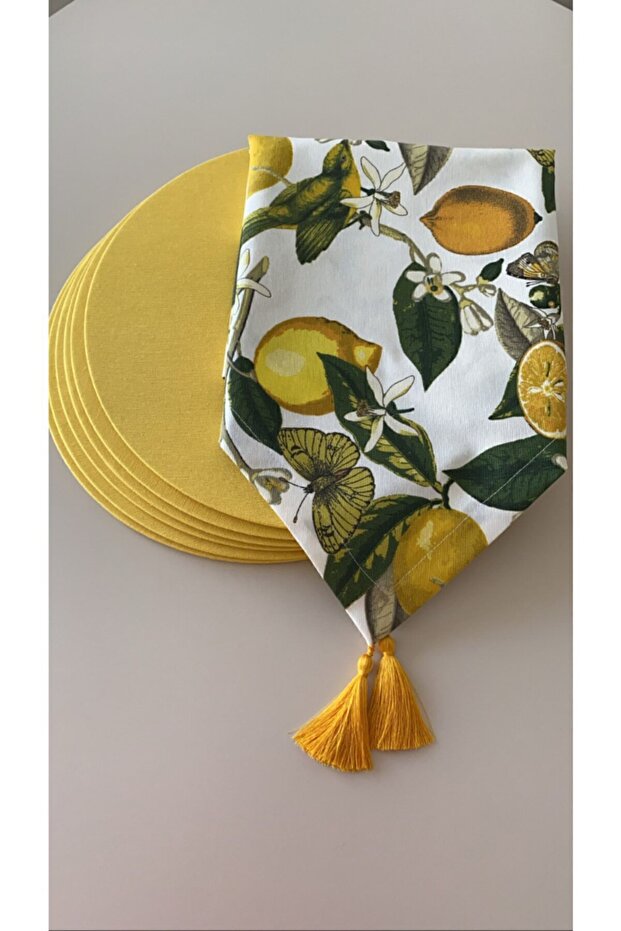 Limon Desenli Runner + 6 Lı Supla Set - 1