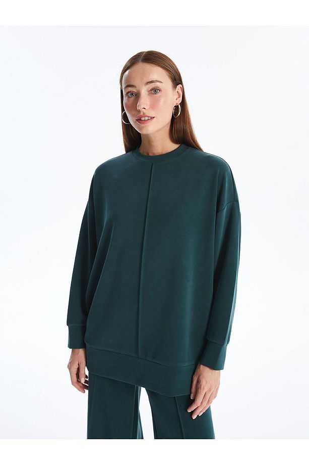 Aversa - Modal  Kumaş Oversize Uzun Kollu Sweatshirt - Yeşil - 3