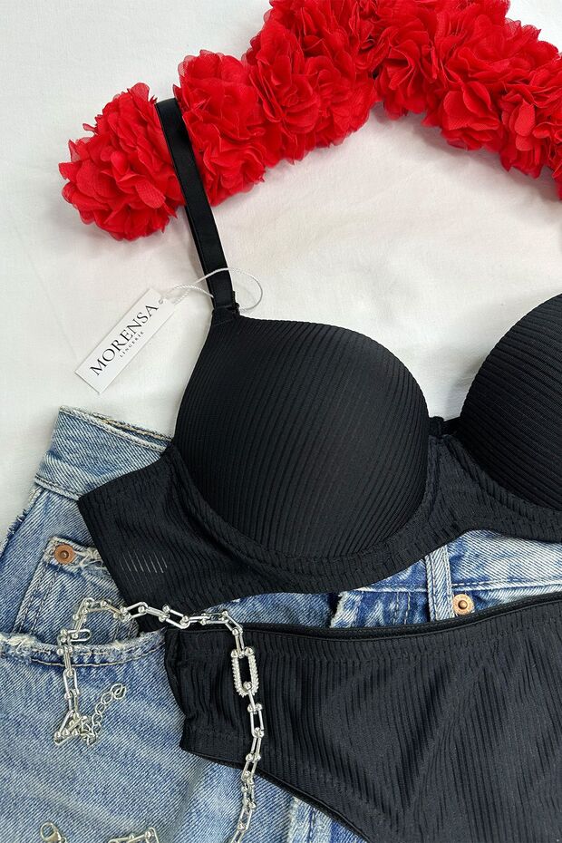 بدلة Underwire منقوشة أساسية باللون الأخضر الداكن مع دعم - 1