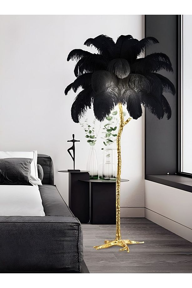 Lambader Deve Kuşu Siyah Tüy Gold Ayak Salon ve Oturma odaları için - 3