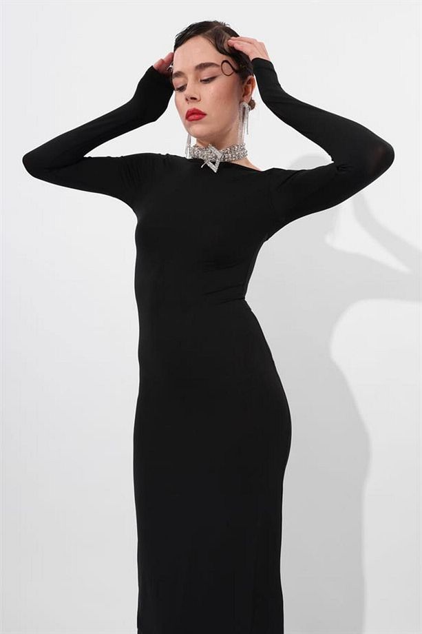 Ladin Sırtı Açık Midi Elbise - 3