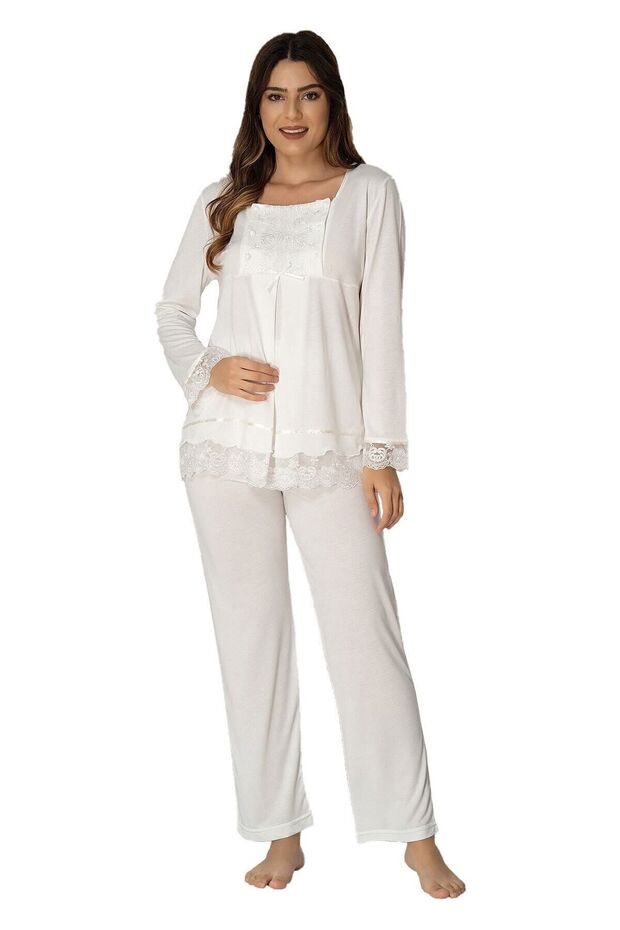 Women's Ecru Nursing Maternity Pajama Set