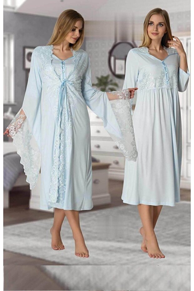 Women's Blue Maternity Nightgown Set