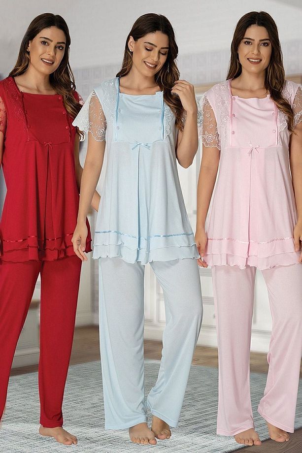 Hamile Effort Lohusa Emzirme Pijama Takım Kırmızı - 2