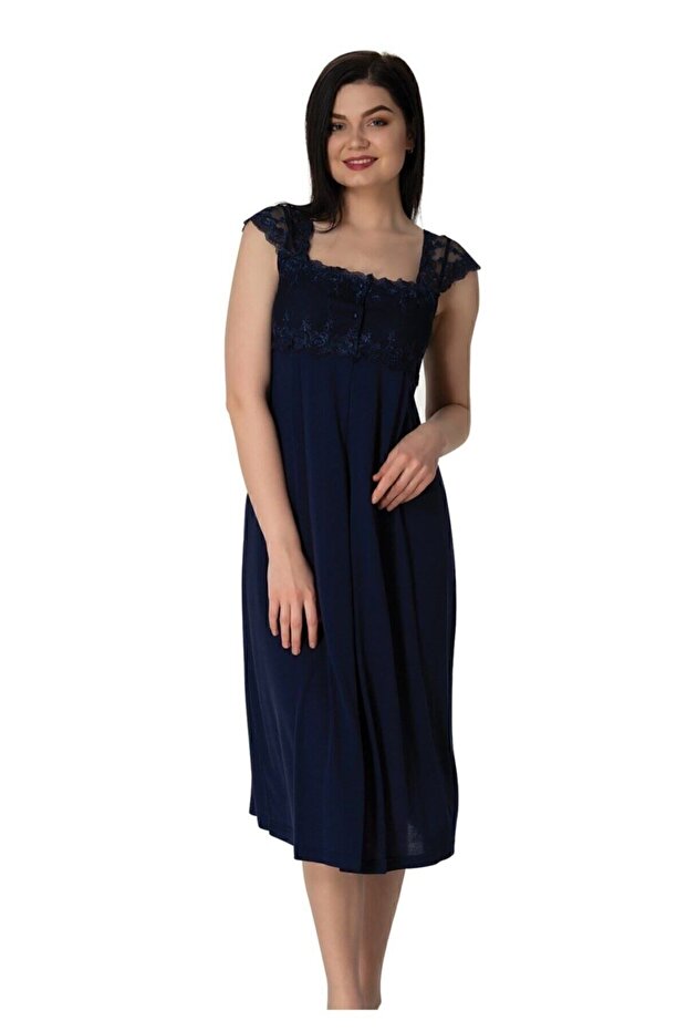 Short Sleeve Lace Maternity Nightgown