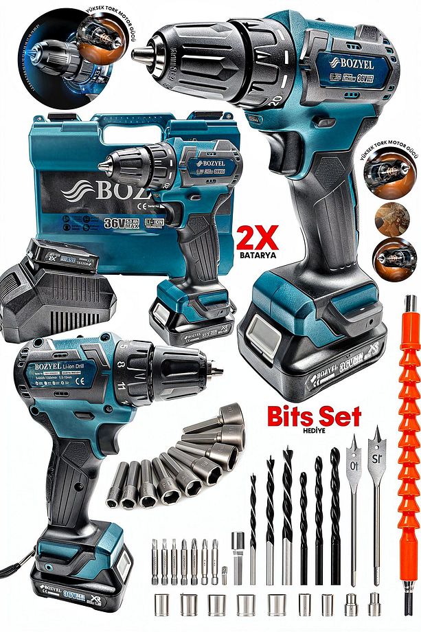 ProX Tech Premium Kalite Kömürsüz Motor Çelik Mandren Darbeli Şarjlı Matkap Akülü Vidalama 36vf - 3