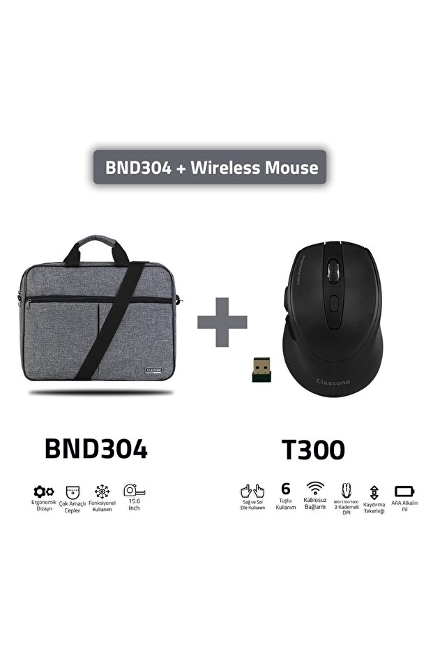 Bnd304-t300 - Eco Series 15.6 Inch Laptop, Notebook Handbag-black+ T300 Wireless Mouse