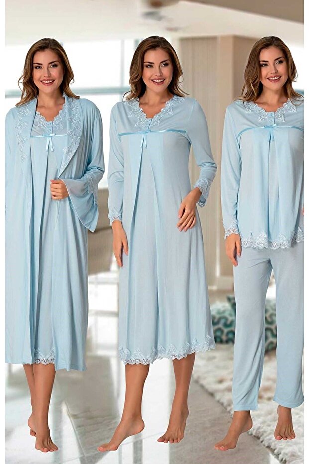 Cotton Maternity Set with Hidden Breastfeeding Feature, 4 Pieces Effortt - Blue
