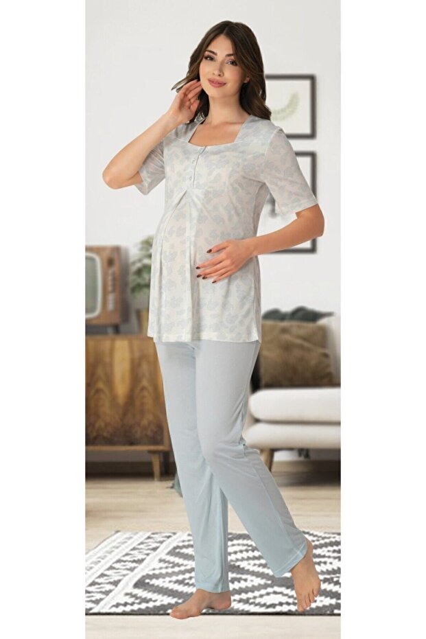 Effort Women's Blue Maternity Maternity Pajama Set 8012