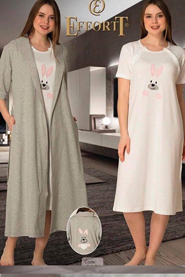 Pink Short Sleeve Maternity Nightgown Set with Dressing Gown 2071p
