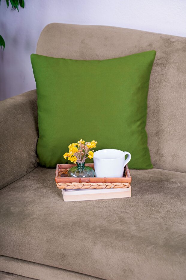 2-Piece Premium Velvet Textured Suede Cushion Cover Khaki Green (45X45)