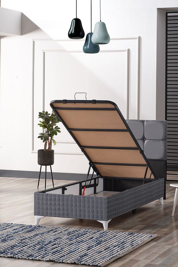 Prestij Tek Kişilik Baza Başlık Set Gri 90x190 cm - 2