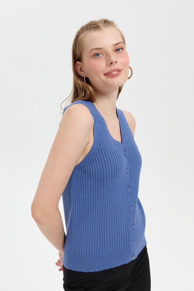 Women's V-Neck Seamless Vest Indigo