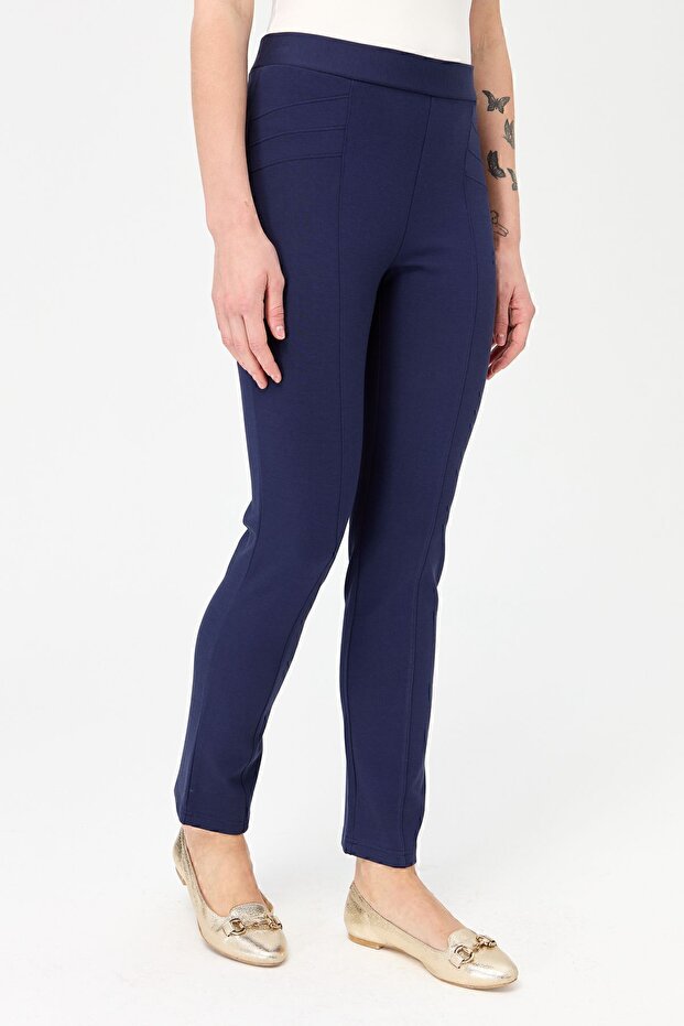 Women's Ribbed Leggings Trousers Navy Blue