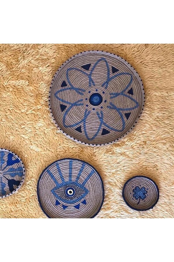 Eyes Serisi 6'lı Bohem Afrika Etnik Hasır Duvar Tabak Seti - 3